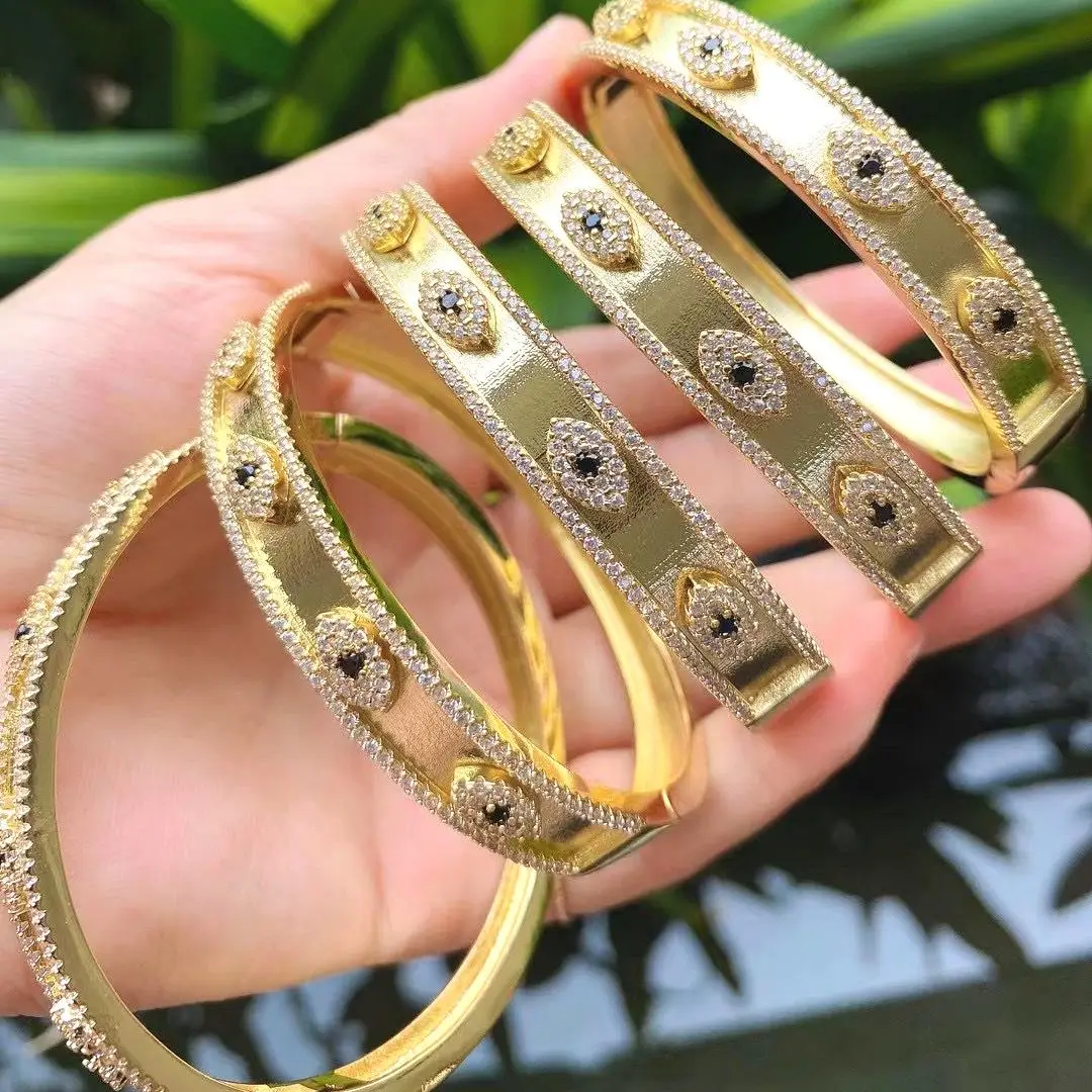 

New Trendy CZ pave Eye cuff Bangle cuff with Zircon micro pave for women gold plated copper bangle cuff for Daily Wear 1 order