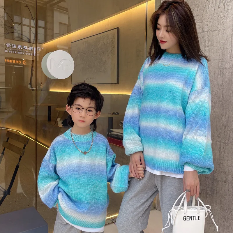

2021 Autumn Family Matching Fashion Sweatshirt Mother Kids Clothing Long Sleeve Tie Dye Loose Pullover father Mommy me Outfits