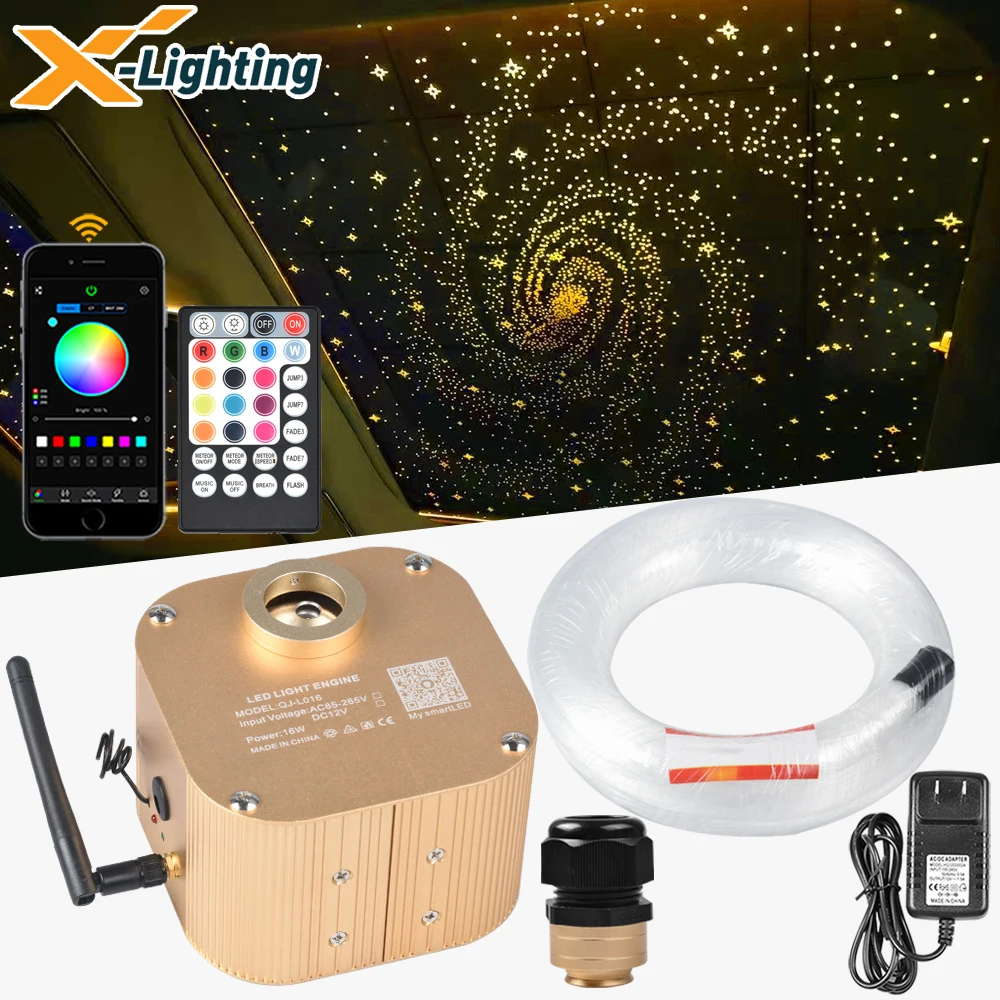 16W Twinkle Fiber Optic Starry Ceiling Light With Smart Buletooth APP/Music Control +0.75mm 300~50pcs Cable Kit