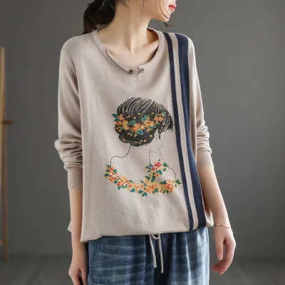 

2021 литературный свитер в стиле ретро с принтом, Женский Осенний Модный пуловер в новом стиле в Корейском стиле, вязаные топы с длинным рукав...