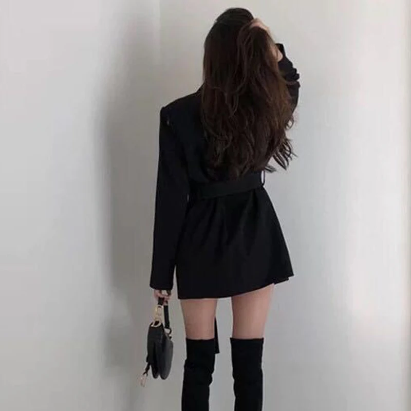 Винтажный шикарный тонкий с поясом блейзеры женские корейские пояса костюм