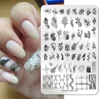 Прямоугольные пластины для стемпинга ногтей NICOLE DIARY с большими листьями из нержавеющей стали, листьями, цветами, трафаретами