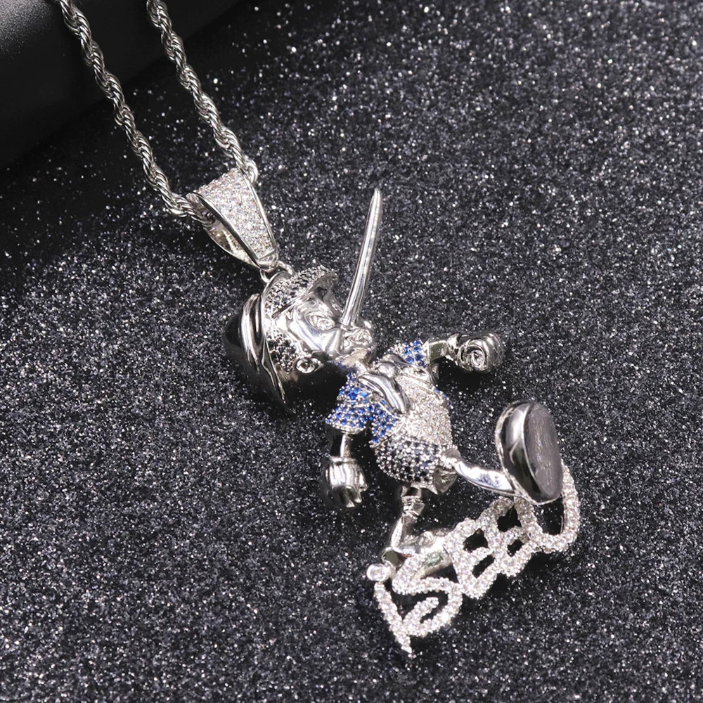 Pinocchio мультфильм аниме персонаж кулон с веревкой цепь золото серебро Bling кубический циркон мужская хип хоп ожерелье ювелирные изделия подарок