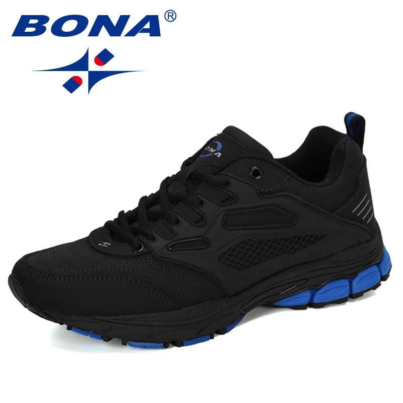 Charcoal grey R blue BONA/Новинка года; дизайнерская популярная спортивная уличная спортивная обувь; прогулочная обувь; мужские кожаные кроссовки для бега; Sapatos; кроссовки для бега - Цвет: Charcoal grey R blue
