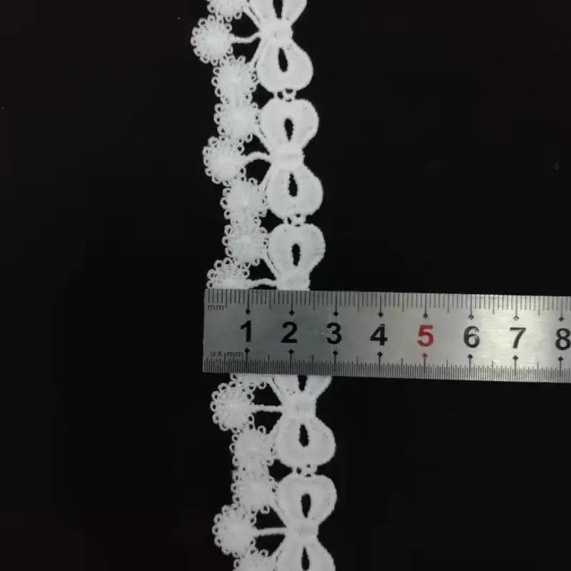 Кружевная ткань с вышивкой и бантом 1 размер облицовка гипюра 3 см белые кружевные