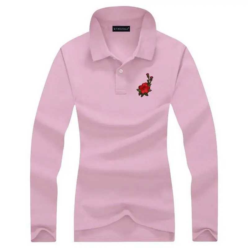 Женские рубашки поло с вышивкой повседневные дизайнерские облегающие топы из 100%