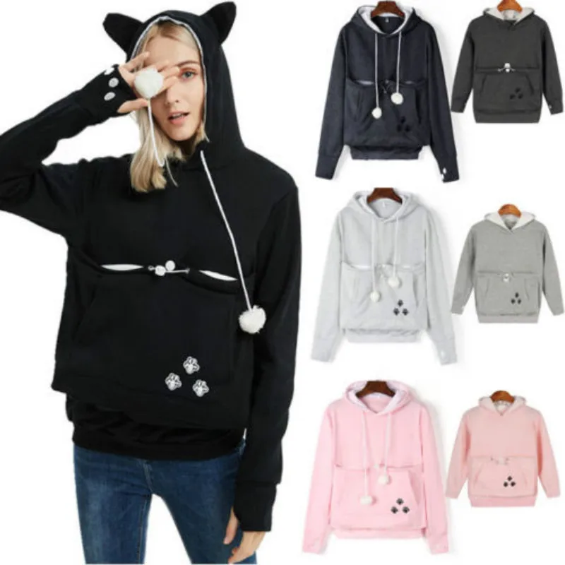 

Family Matching Dog Cat Hoodies Women Pullover Knitted Cotton Tops Cartoon Hooded Essential Jumper Long Sleeve Hoodies Pocket