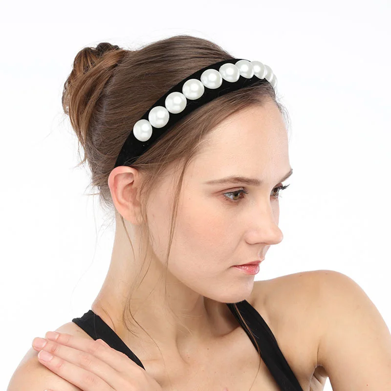 Обруч для волос Женский бархатный с искусственным жемчугом| |