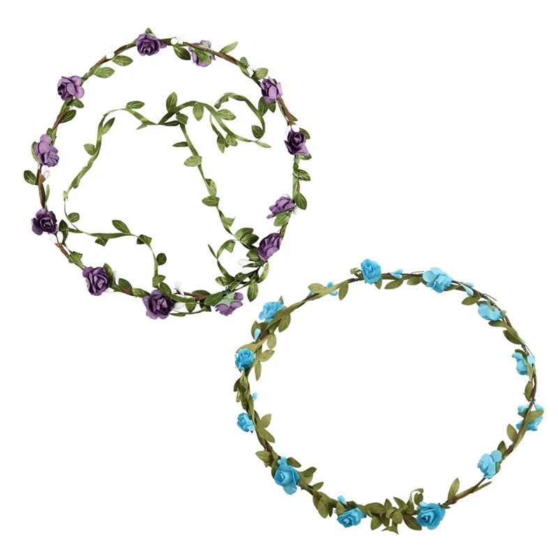 2 Pcs Flowers Branch Festival Wedding Garland Head Wreath Crown Floral Halo Headpiece Photography Tool Adult Size Dark Purple & | Дом и сад