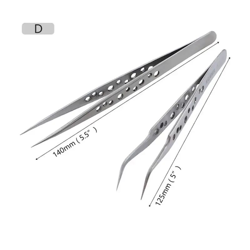 

ESD Anti Static Stainless Steel Tweezers Maintenance Repair Tool Set Precision Curved Straight Kit