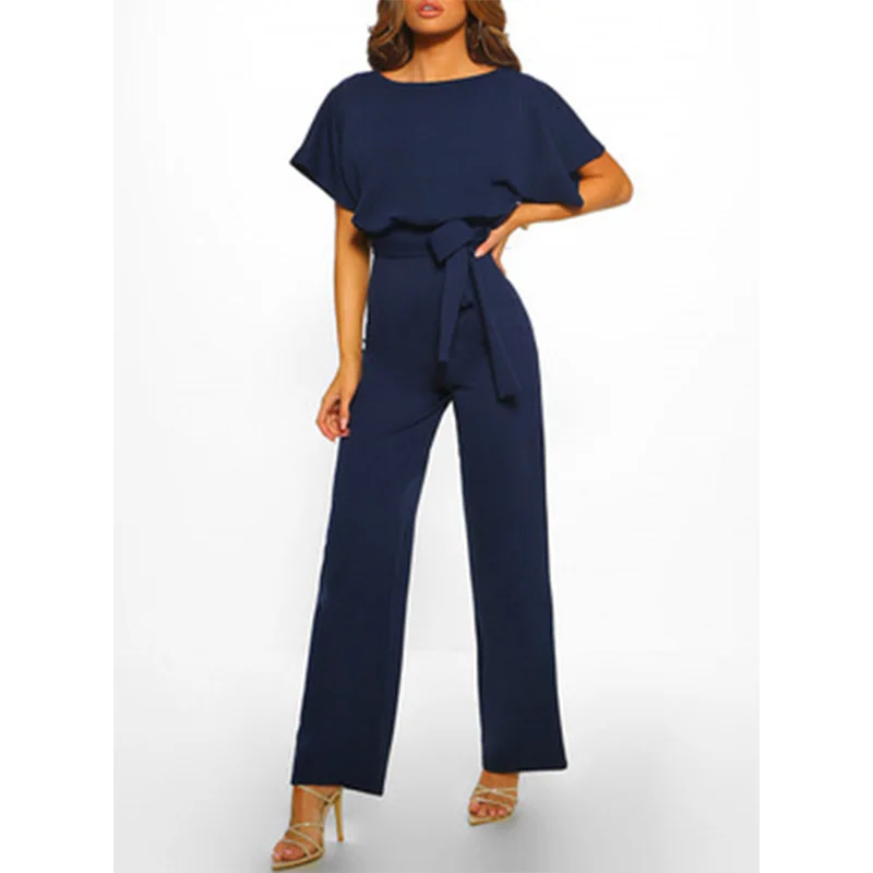 

Wide Leg Jumpsuits Rompers Women Jumpsuit Short Sleeve Playsuit Clubwear Straight Leg Jumpsuit Women with Belt Bodysuit Romper