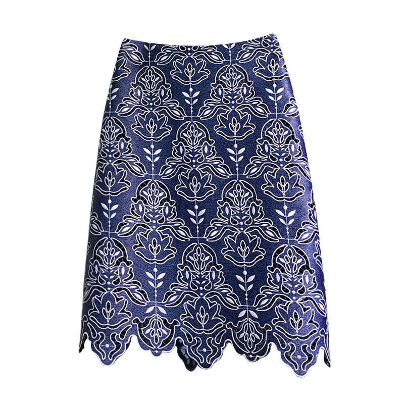 

2020 New Spring and Summer Water Soluble Lace Skirt Vintage Women's High Waist A- Line Midi One-Step Skirt