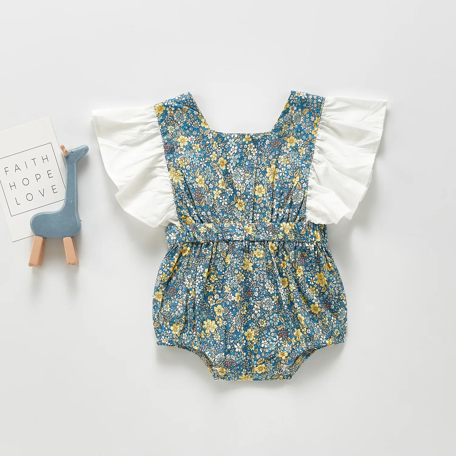 

Koodykids 2021 Summer Baby Girl Blue Floral Bodysuits Toddler Girls Outfits Vintage Rompers Kids Girls Princess Flower Rompers