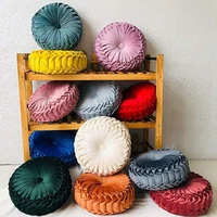 inyahome solid color velvet chair throw pillow sofa pumpkin pleated round pillow for home bed car decor floor pillow cushion