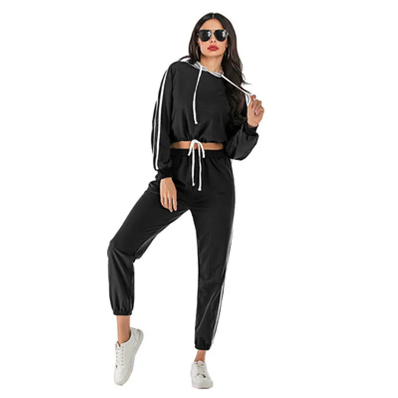 

Casual two-piece suit zip-up hoodie and stretch waist jogging pants spring fall sports suit women's suit women's suit 2021