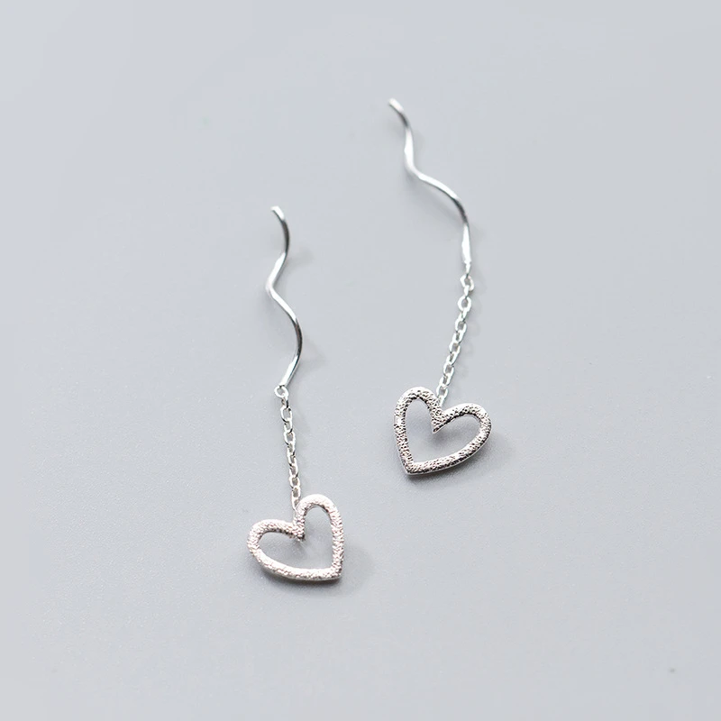 100% 925 стерлингового серебра любовь в форме сердца для ушей Нити Длинные Линейные