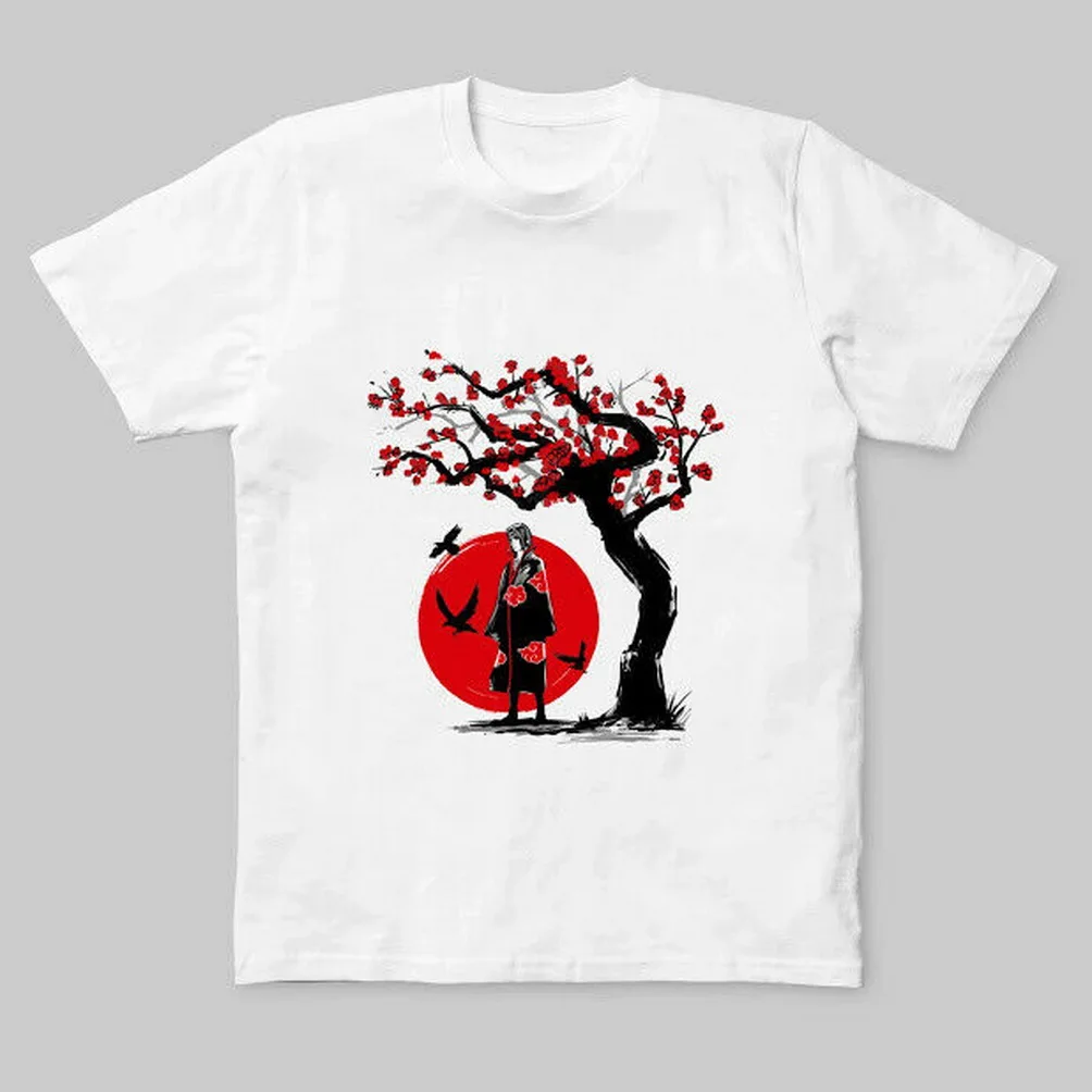 Наруто Akatsuki Учиха Итачи под Сакурой дерево белая футболка Размер S-3XL свободный