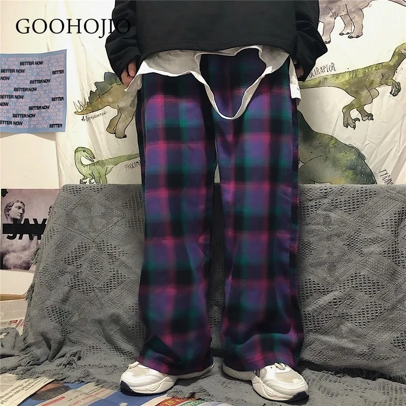 

GOOHOJIO 2021 New Spring and Autumn Lattice Pants for Women Fashionable Casual Trousers Women All-match Women Wide Leg Pants
