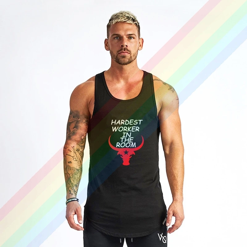 

Red Brahma Bull Logo Project - Rock Brand Gym Clothing Bodybuilding Cotton Tank Tops For Men Summer Singlet Sleeveless Plus Size