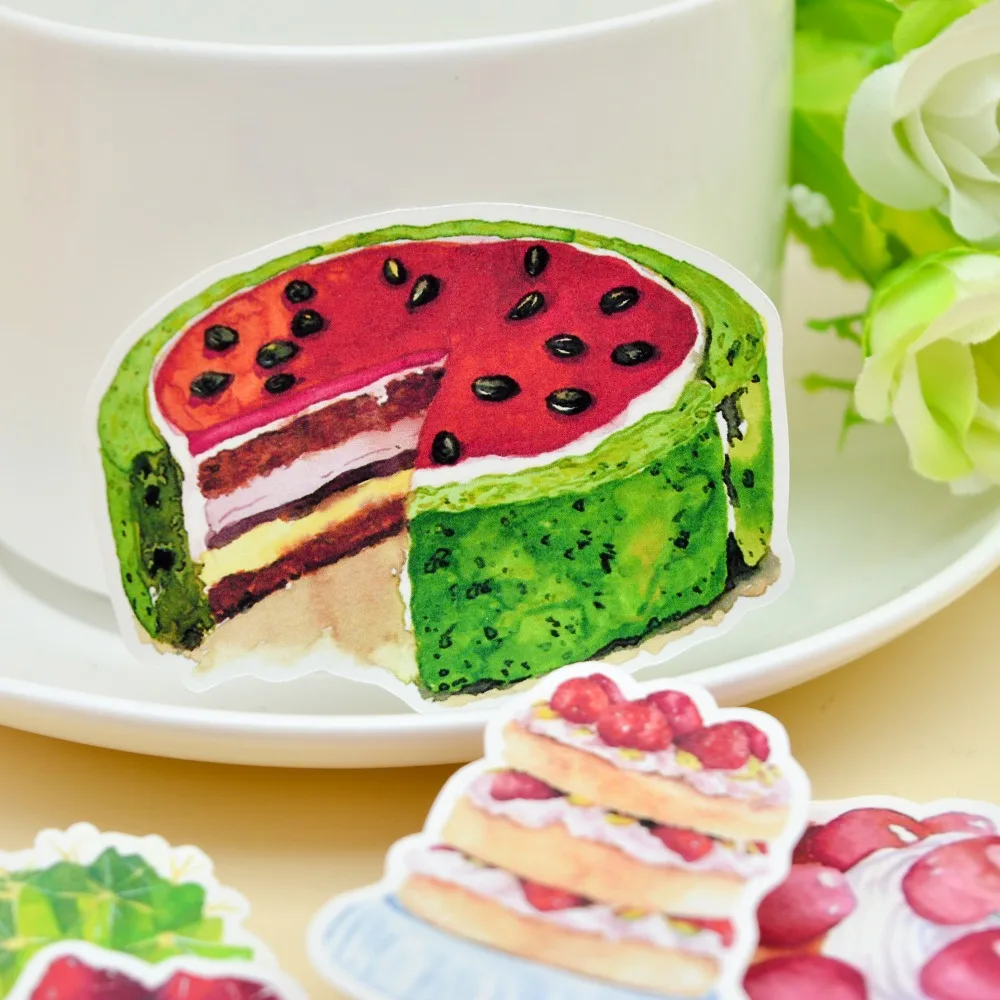 

30pcs Watercolor Fruit Cakes Cute Stickers Planner Scrapbooking DIY Dry Glue Sticker Hand book Thin Paper Journal
