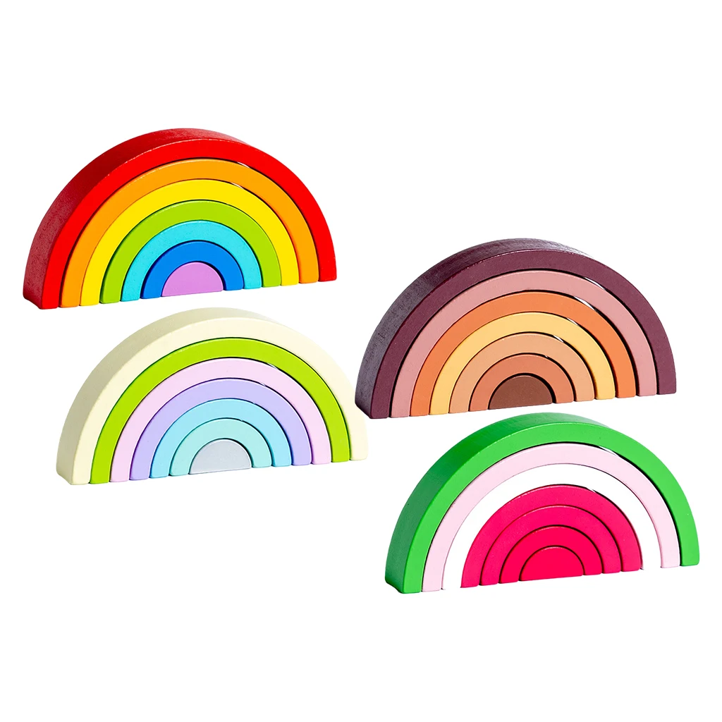 Деревянный Радужный штабелер геометрия 7 блоков игрушки красочные строительные