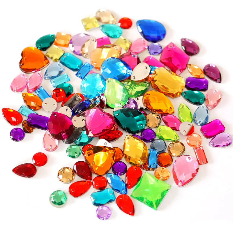 100 шт./пакет смешанные размеры формы много цветов акриловые пришивные стразы с