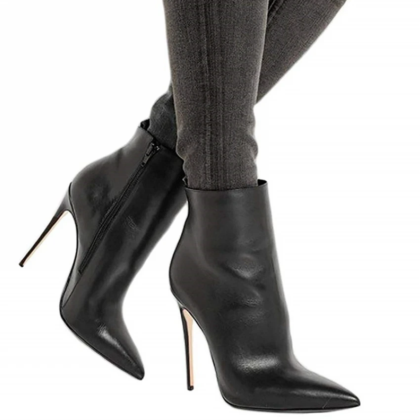 

8/10CM Heels Woman Ankle Boots Black Leather Boot Womens High Heel Shoes Women Winter Party Shoe Dress Bottine
