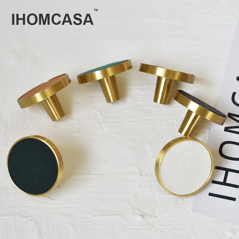 IHOMCASA 12 Цвета меди латуни кожаные ручки черного цвета с круглым носком тянуть