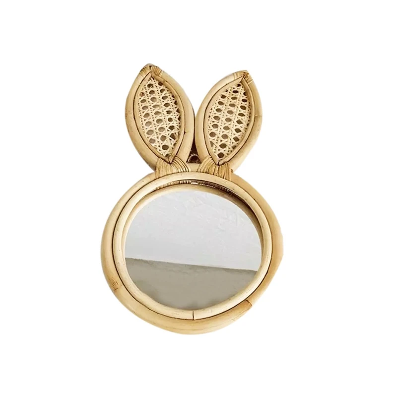 

Wall-Mounted Mirror Rattan with Makeup Mirror Handmade Decoration Rabbit Ear Mirror Home Decoration