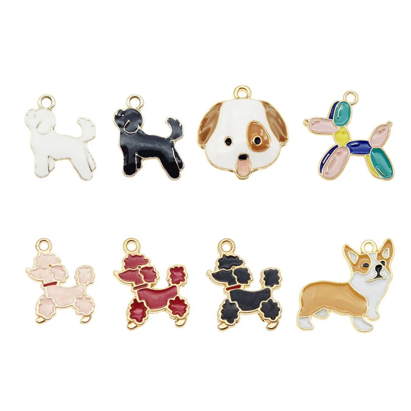 

Эмалированные Подвески в виде собак Julie Wang, 8 шт., смешанные Подвески из сплава в виде собак, корги, пуделя, воздушных шаров, животных, изготовл...