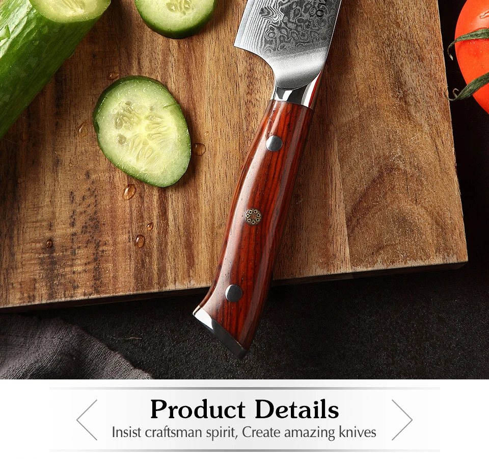 XINZUO 5 ''дюймовый нож Santoku 67 слоев Китай Дамасская сталь кухонные ножи Высокое качество барбекю нож с розовой деревянной ручкой