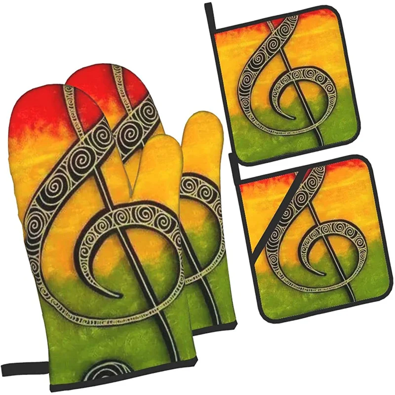 

Oven glove and pot holder set heat-resistant 4-piece set, kitchen utensils non-slip insulating gloves for baking and cooking