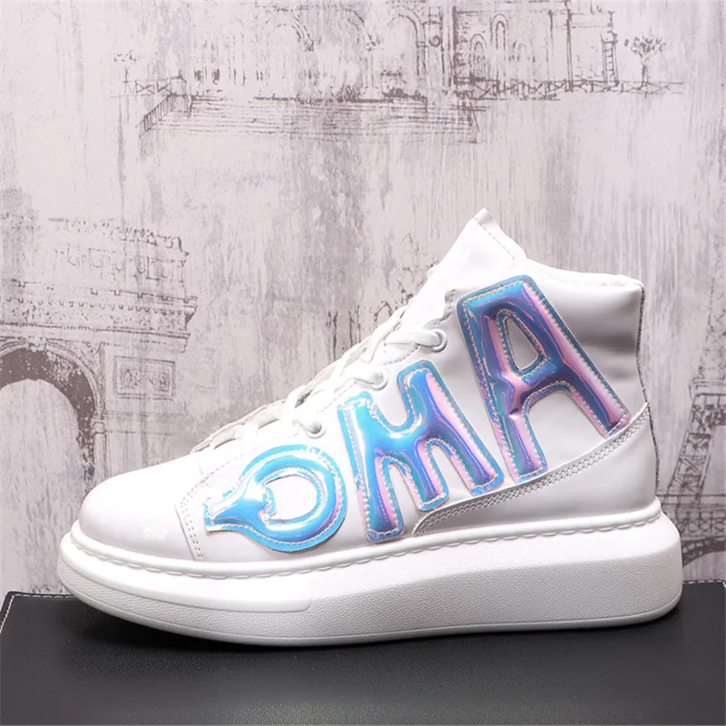 Harga Sepatu 2021 Pria Putih Platform Baru Kasual Sneakers Kulit Sepatu Bot Pergelangan Kaki Atasan Tinggi Penambah Tinggi Hip-Hop Zapatillas Hombre