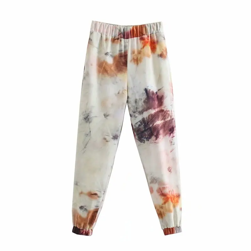 

Spring ZA Women's Tie-Dye Suit 2021 Casual Hoodies Cotton Sweatshirt and Long Pant Female Two Piece Set Jacket Sweatpants