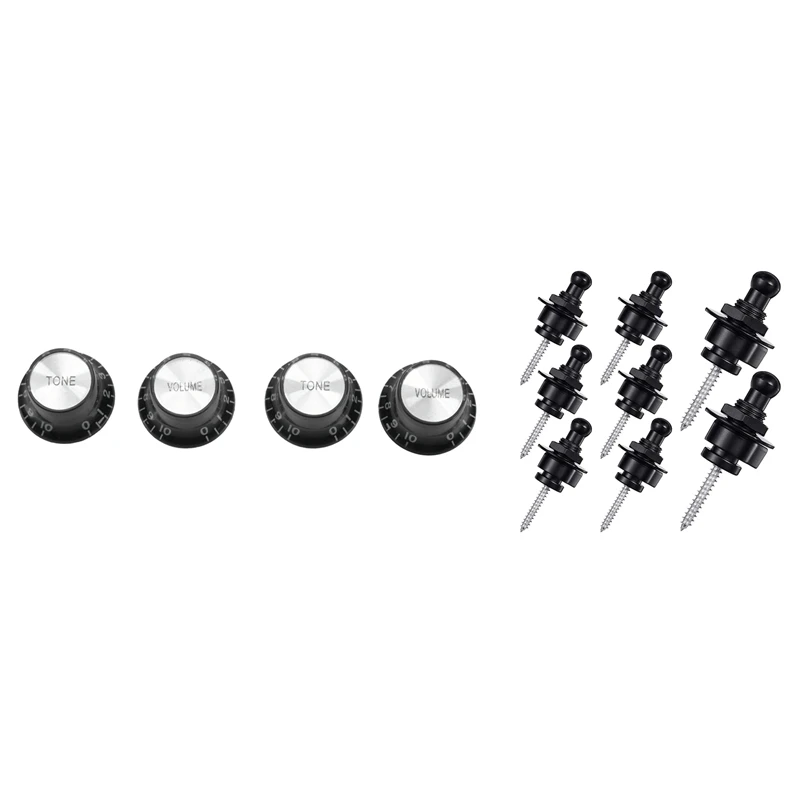 

Guitar Knobs 2 Volumes And 2 Tones Silver Top Hat Bell & 8Pcs Guitar Strap Lock Security Straplocks Buttons Guitar Strap