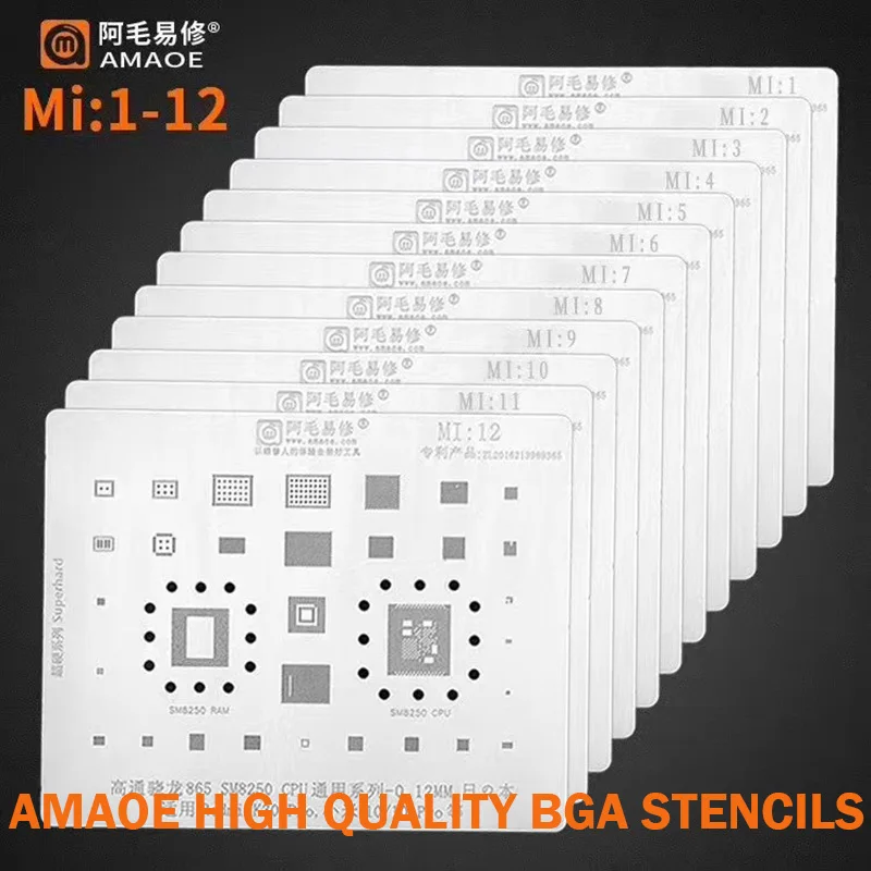 

12pcs/lot For xiaomi Redmi phone CPU RAM PMIC AUDIO WIFI power charger IC Chip BGA Reballing Stencil Solder BGA Heating Template