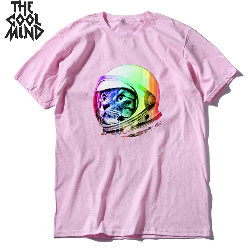 mo0160CM-PINK COOLMIND, хлопок, короткий рукав, Космический Кот, принт, Мужская футболка, летняя, с круглым вырезом, Мужская футболка, крутая футболка, мужские футболки - Цвет: mo0160CM-PINK