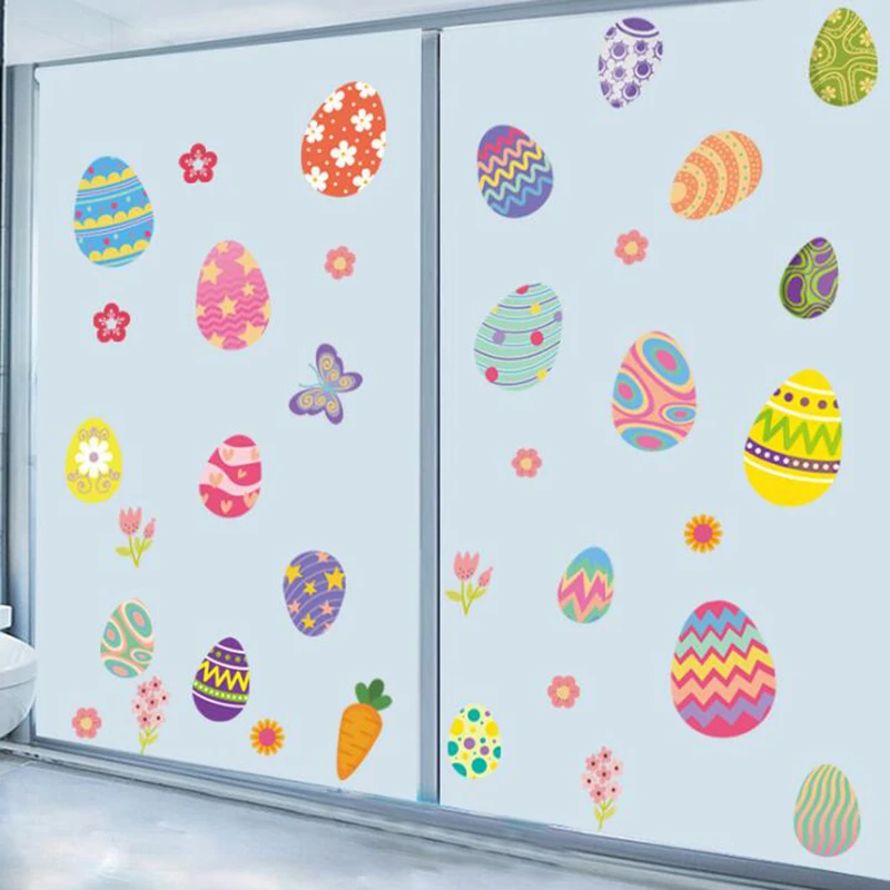 

2021 Happy Easter Rabbit Eggs Cartoon Sticker Window Stickers Easter Decorations For Home Bunny Eggs Glass Wall Sticker Decor