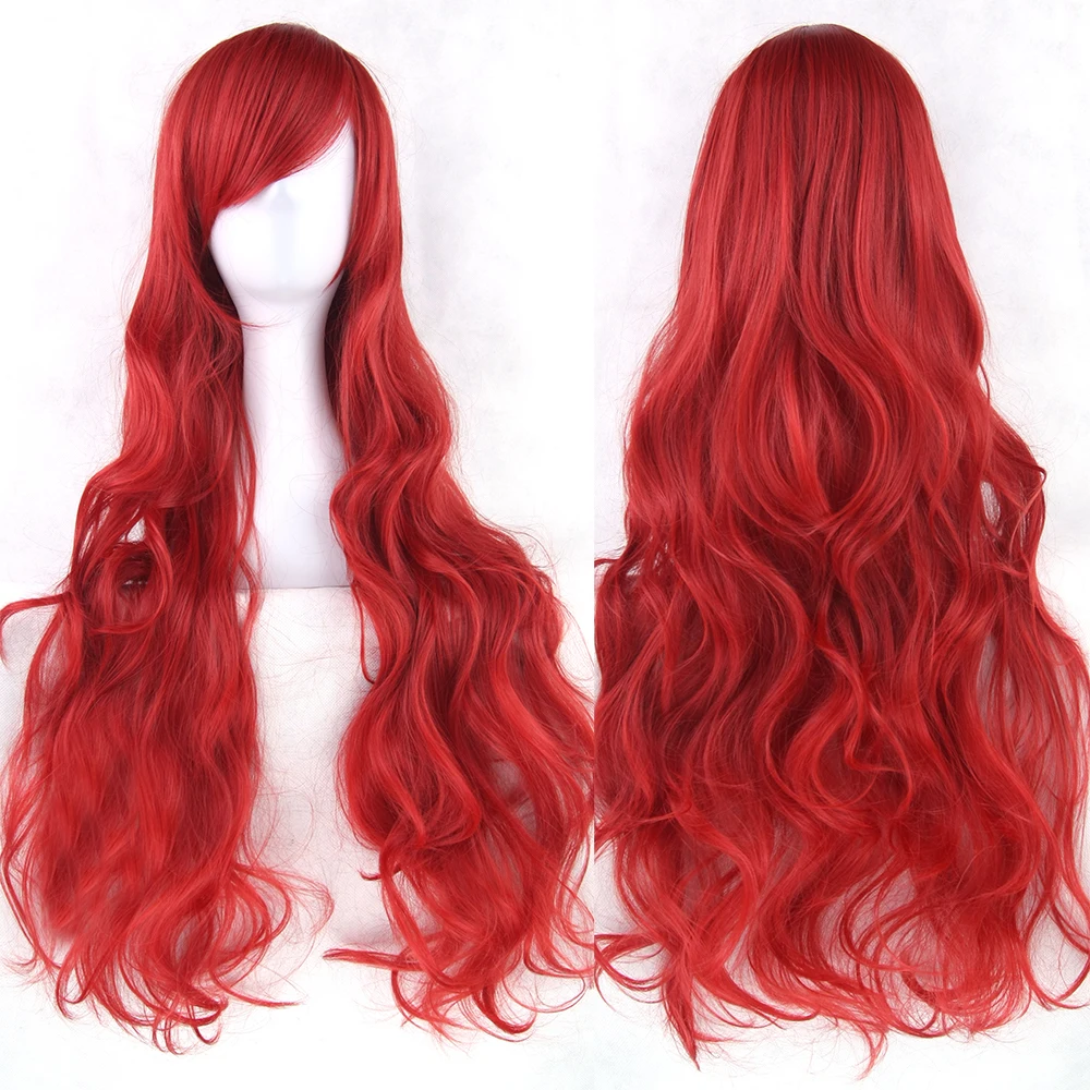 Soowee 80 см Длинные Синтетические волосы белый фиолетовый косплей парики жаропрочные волокна Вечерние черные волосы прямые парики для женщин - Цвет: Curly RED