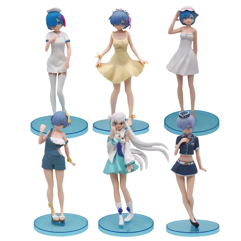 

Anime 16cm 22 style Rem Re:Life In A Different World From Zero cute girl stewardess nurse unifom Chair PVC Collection Model Toys