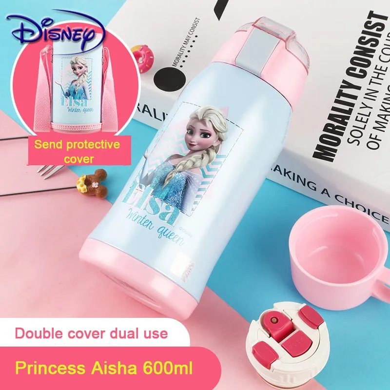 Disney 600ML Children's Ice Romance Mug Aisha Princess Stainless Steel Insulation Kettle Anna Cup with Straw | Мать и ребенок