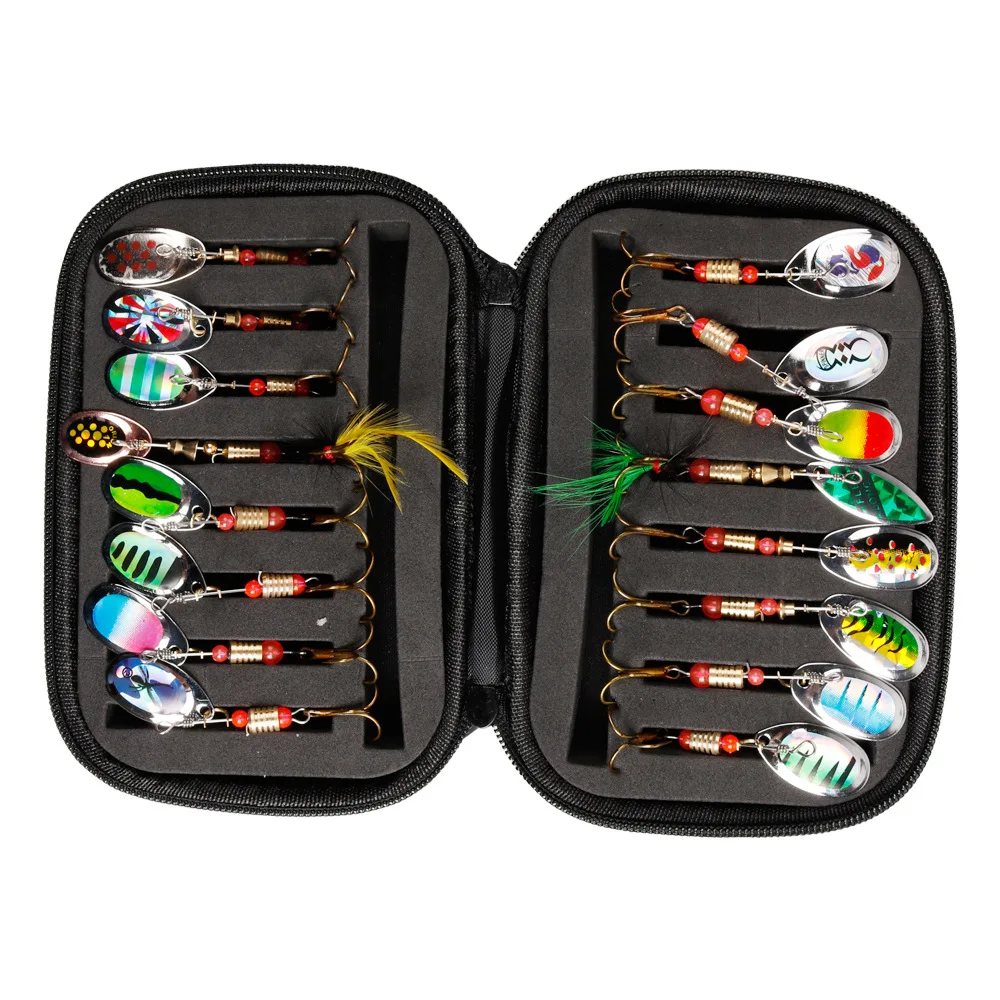 ONLIVING Fishing Lures For Bass 16pcs Spinner Lures With Portable Carry Bag Bass Lures Trout Lures Hard Metal Spinner Baits Kit