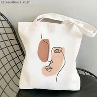 women shopper bag face line printed kawaii bag harajuku shopping canvas shopper bag girl handbag tote shoulder lady bag