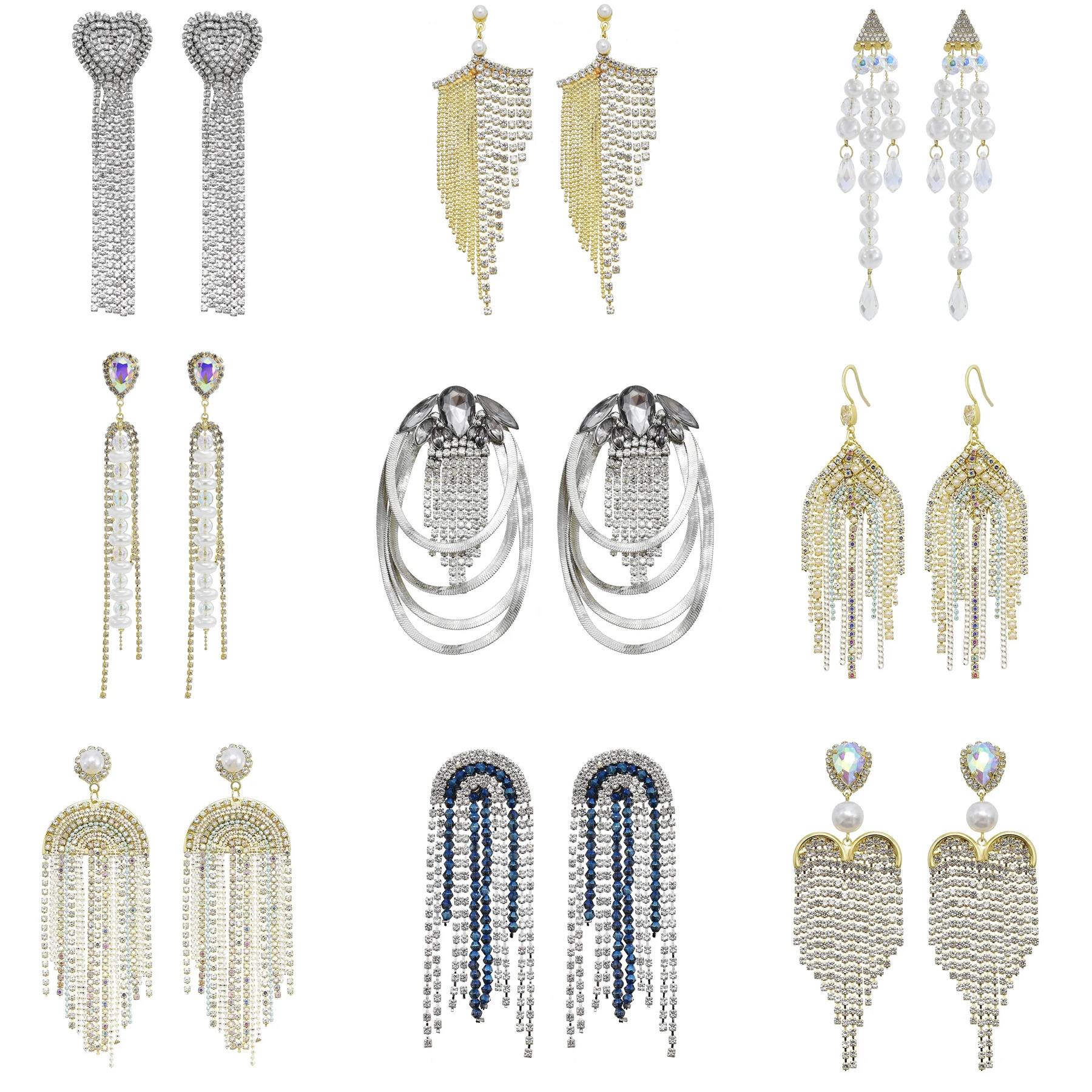 

Luxury Crystal Pearl Long Rhinestones Chain Tassel Dangle Earrings 2022 Trend Korean Shiny Leaf Heart Women's Ear rings Jewelry
