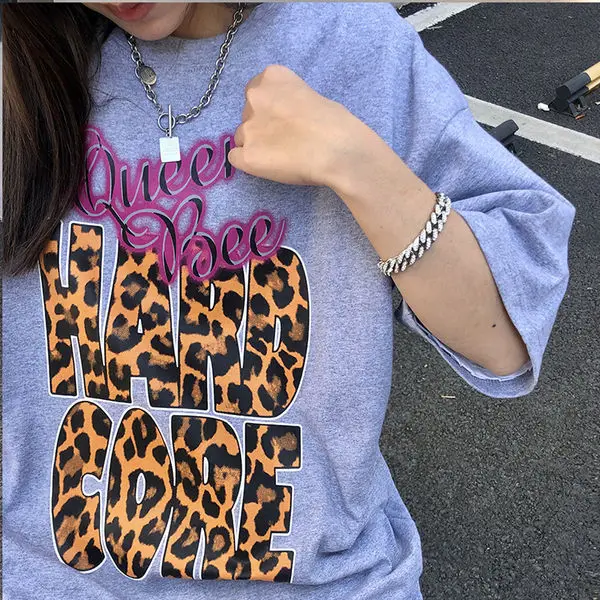 

100% cotton leopard print short-sleeved T-shirt for men and women 2021 summer new couples loose ins bottoming top