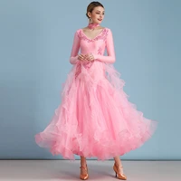pink ballroom dress long sleeves waltz dresses for ballroom dancing foxtrot dance dress standard ball dress sequins dancewear