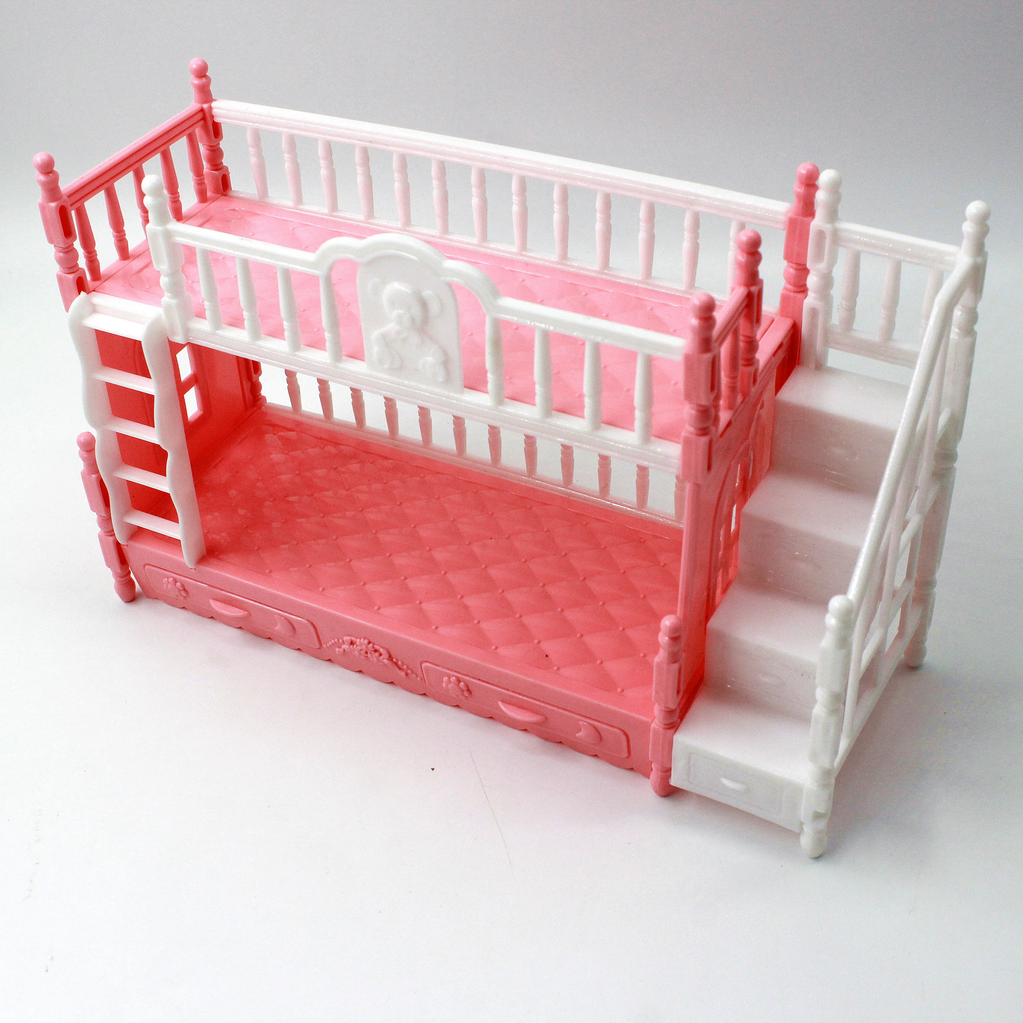 BJD Doll Children Play House For Barbie Doll Accessories Simulation European Furniture Princess Double Bed With Stairs Toys images - 6
