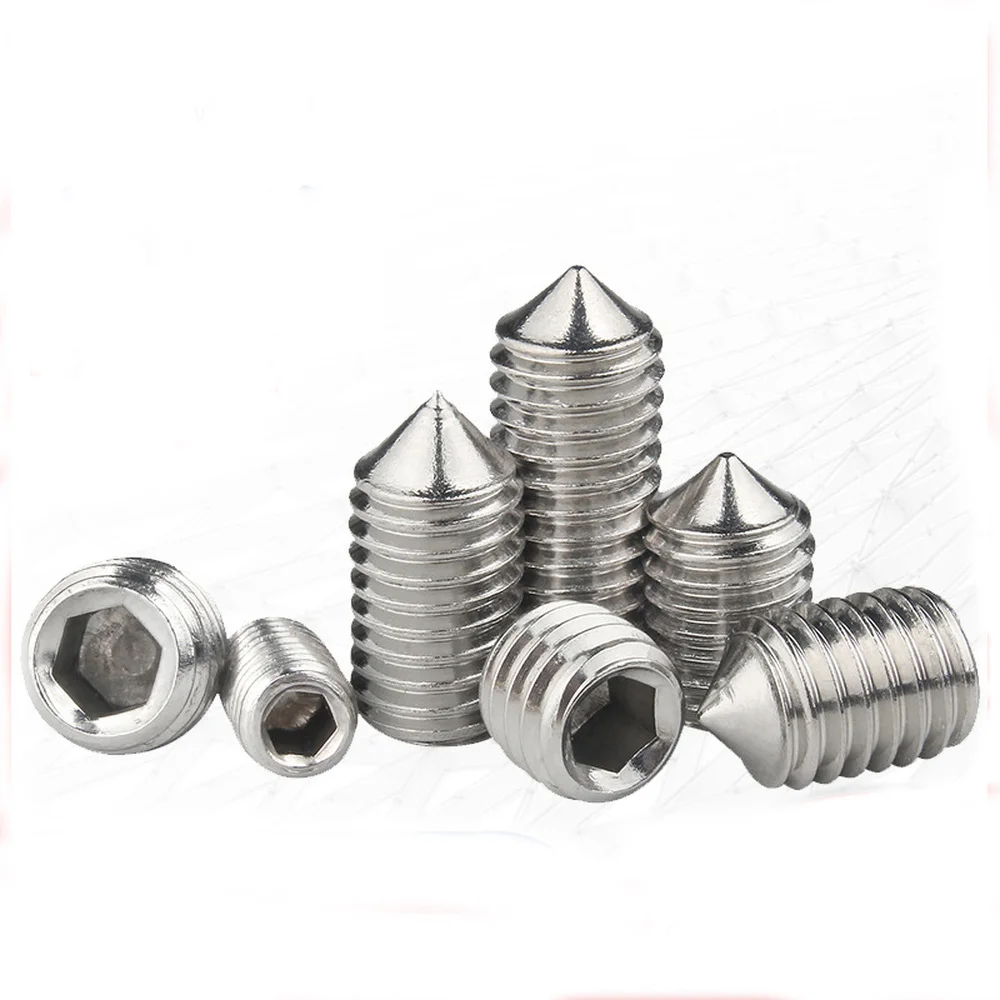 10pcs/lot  Hex hexagon socket set screw cone point grub screw M2 M2.5 M3 M4 M5 M6 M8 M10 M12 304 Stainless Steel DIN914