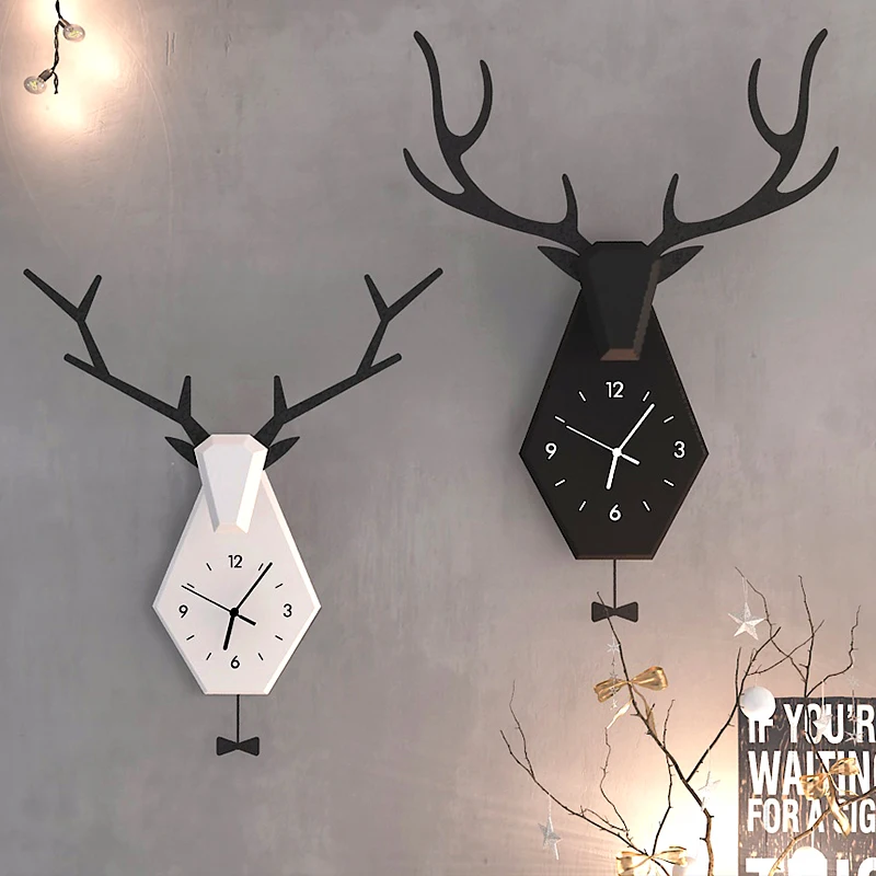 Большие настенные 3d часы современный дизайн настенная подвеска с оленем кованые