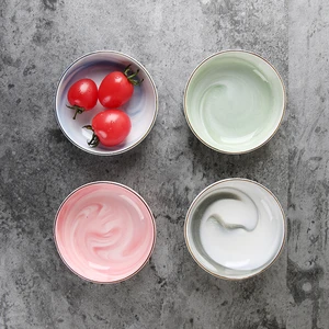 Luxury Ceramic Dish Marble Pattern Round Fruit Seasoning Soy Vinegar Ketchup Sauce bowl Pigments Plates Japanese Sushi Tableware